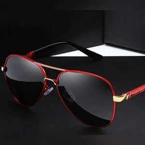 Men Red and Black Aviator Sunglasses